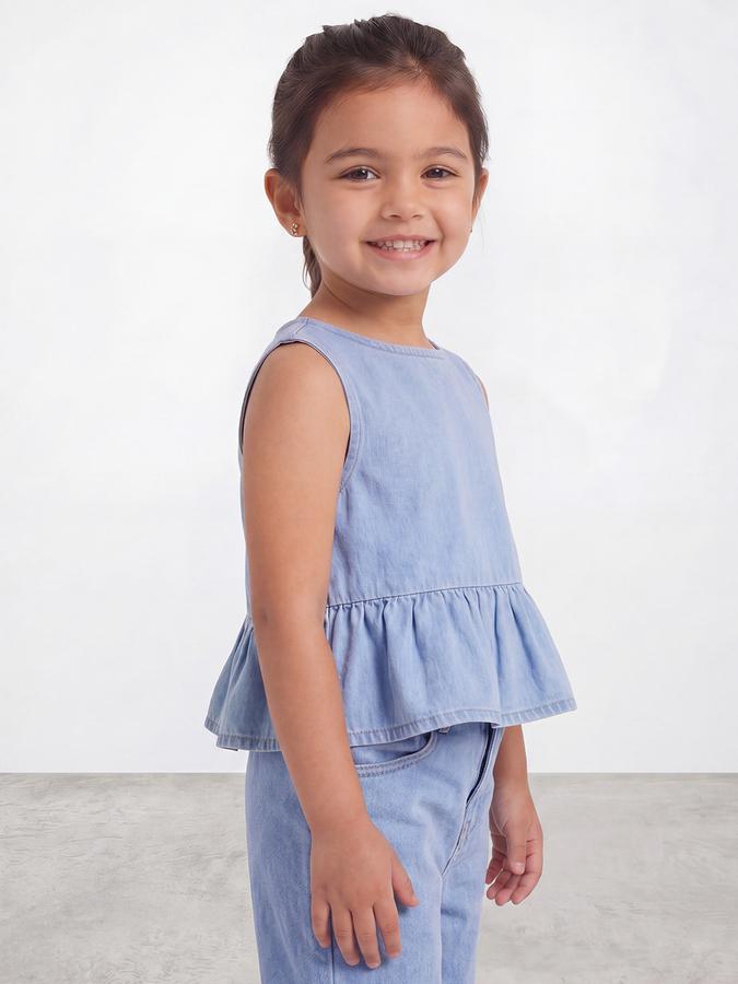 R&B Girls Blue Regular Fit Self Design Sleeveless Top