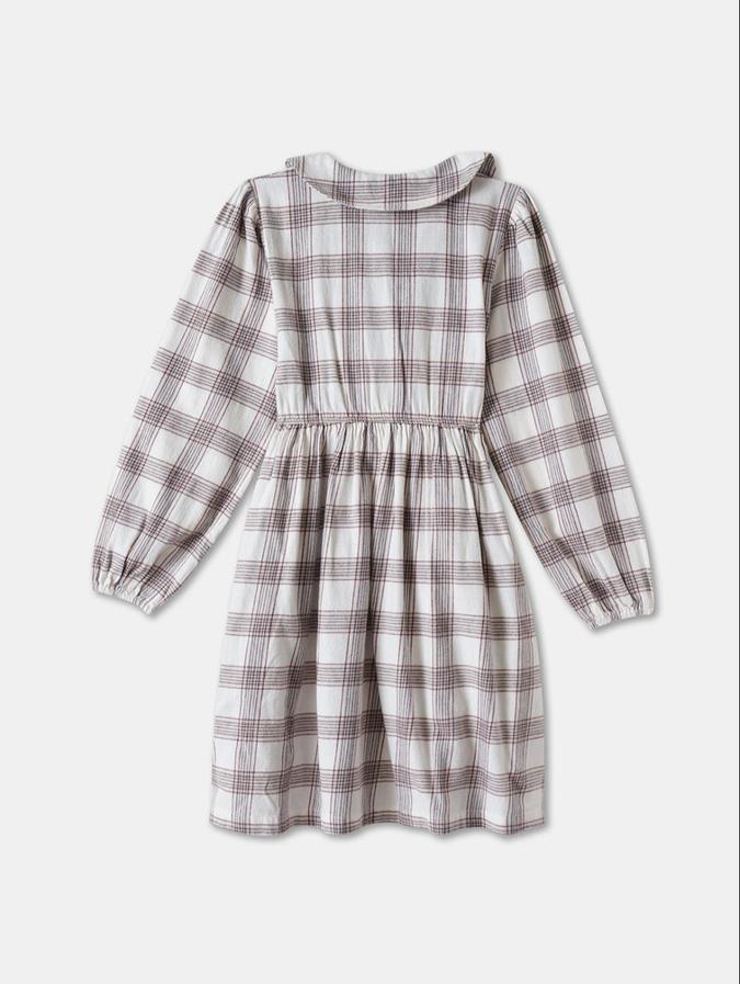 R&B Beige Checked  Girls Long Sleeves Dress