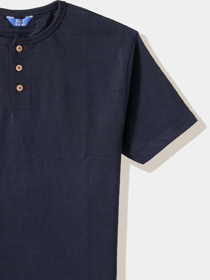 Boys Cotton Regular Fit Henley Self-Design T-shirt