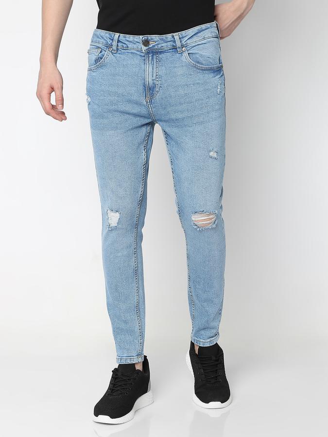 Men Cotton Slim Fit Mid Rise Ripped Jeans