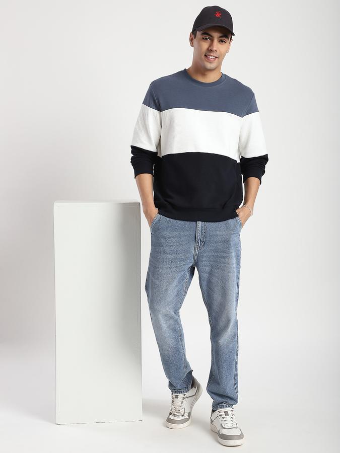 Men Cotton Regular Fit Crew Neck Color Block Sweatshirt