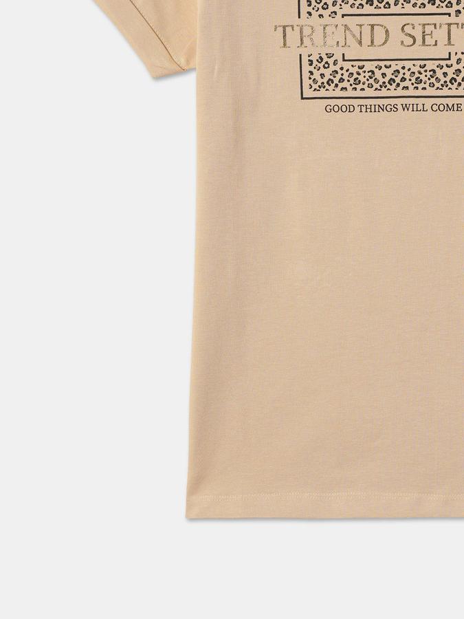 Girls Cotton Regular Fit Crew Neck Short Sleeve Graphic Top