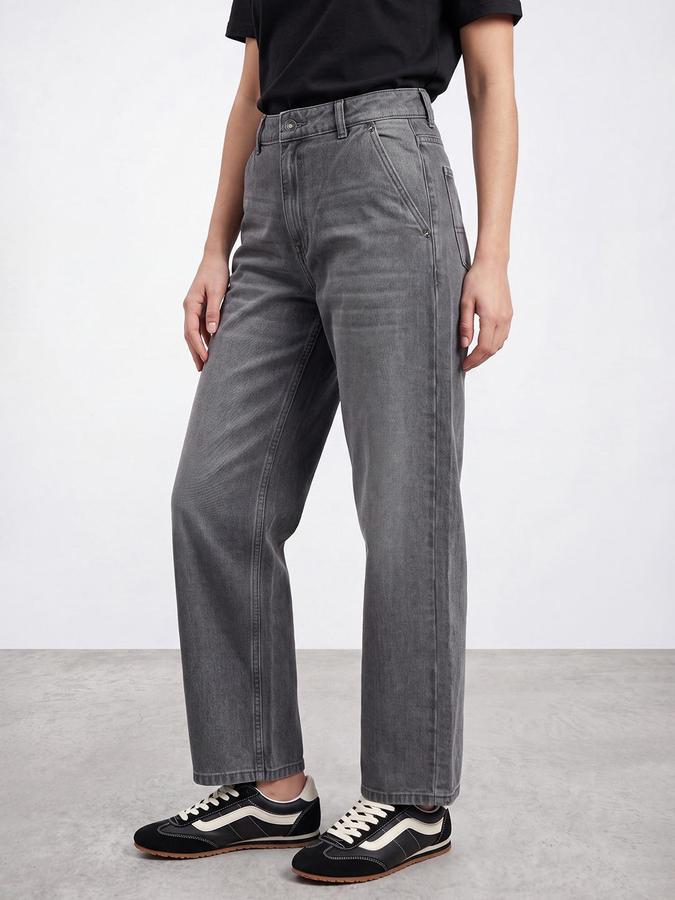 R&B Women Grey Mid-Rise Skater Mom Fit Denim Jeans