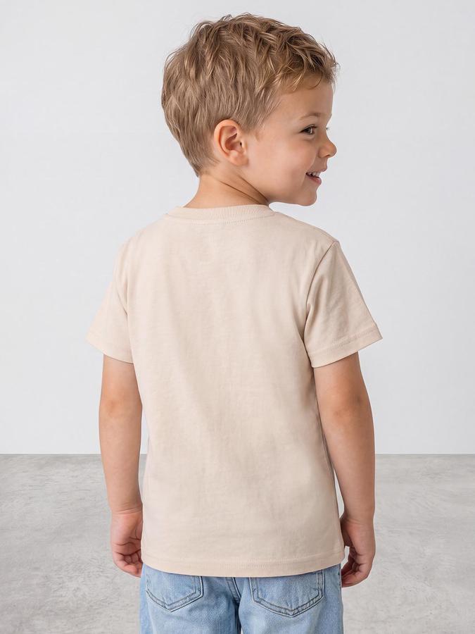 R&B Boys Light Beige Short Sleeve Round Neck Typography Graphic Print T-Shirt
