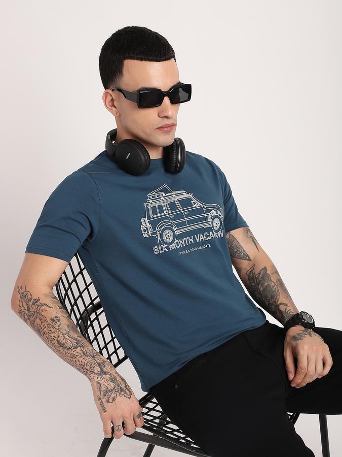 Men Cotton Regular Fit Crew Neck Graphic T-shirt