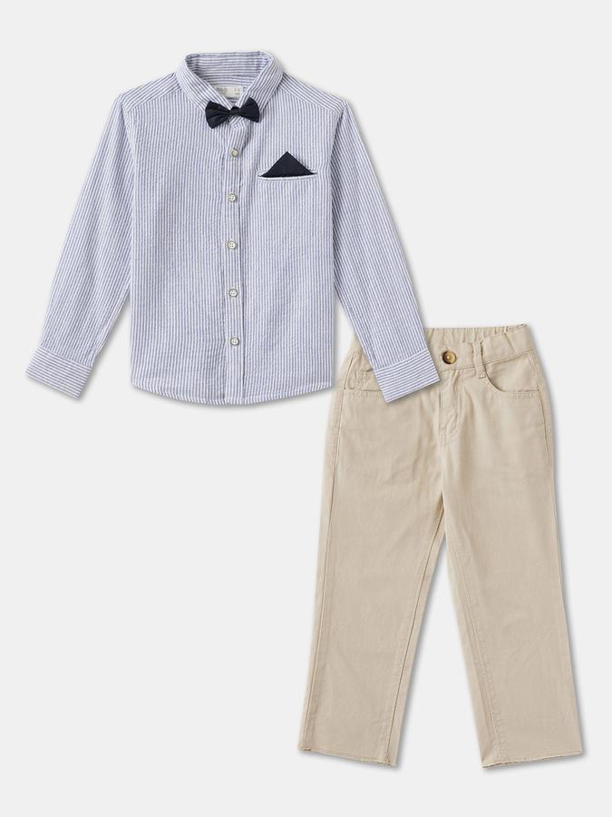 Boys Striped Full Sleeves Shirt with Trousers Fashion Set