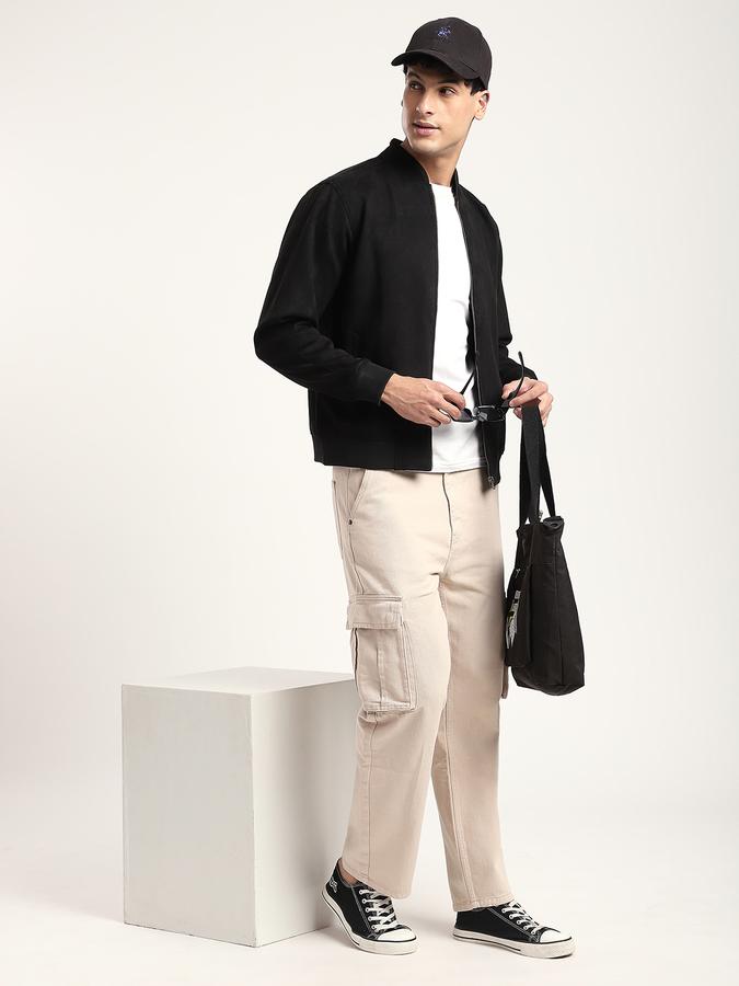 Men Polyester Regular Fit Solid Bomber Jacket