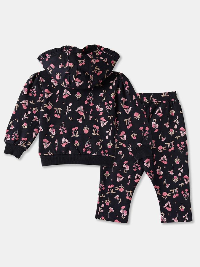 Girls Fleece Floral Hooded Sweatshirt and Joggers Set