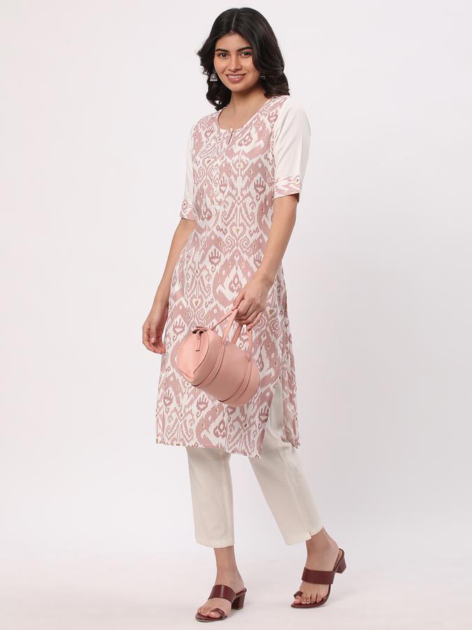 Women Rayon Regular Fit Round Neck Printed Kurta