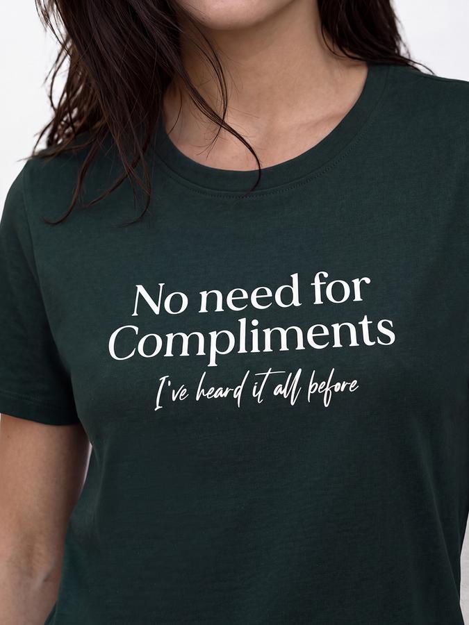 R&B Women Pine Green Bold Typographic Print Short Sleeves Pure Cotton Tshirt