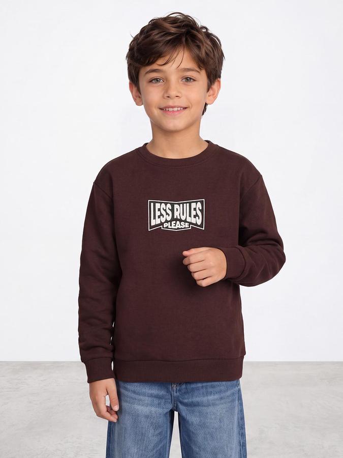 R&B Boys Brown Back Print Round Neck Long Sleeves Regular Fit Sweatshirt