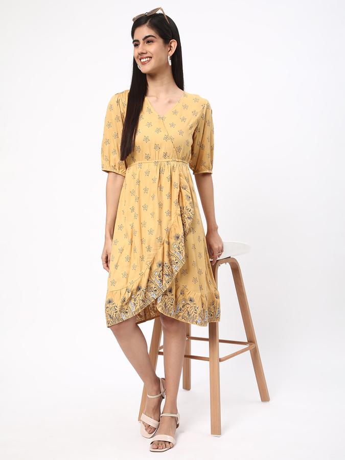 Women Rayon Printed Wrap Ethnic Dress