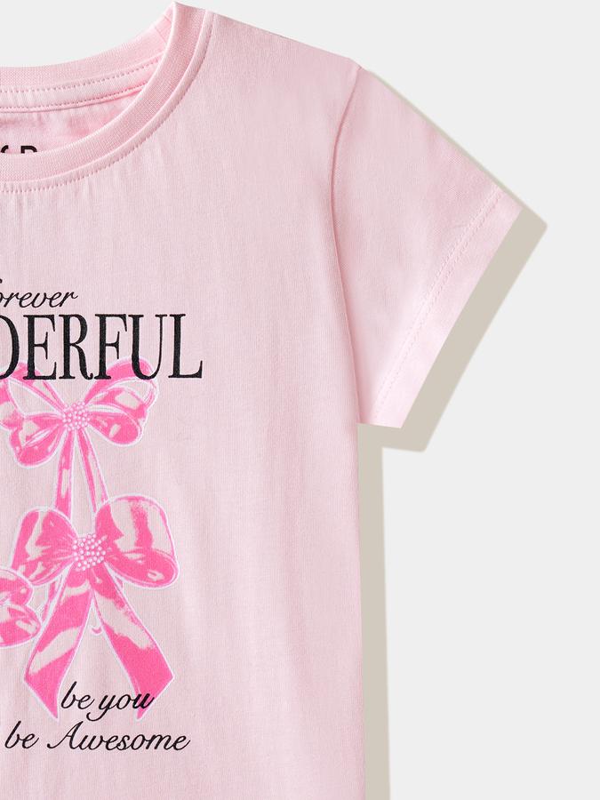 Girls Cotton Regular Fit Crew Neck Graphic T-shirt