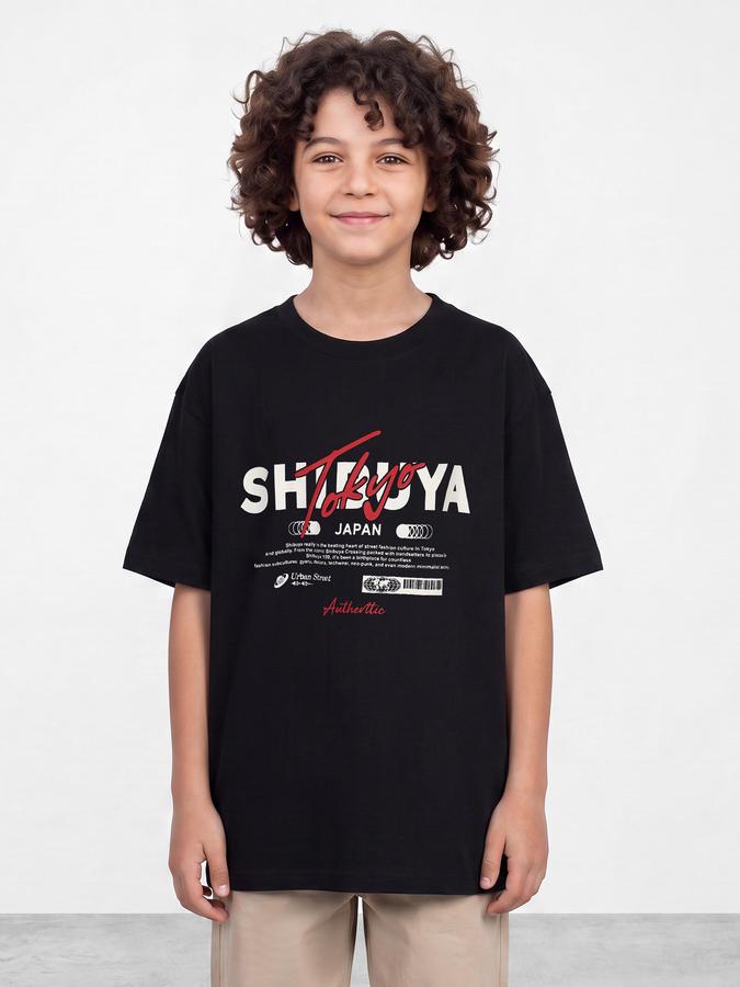 R&B Boys Navy Blue Graphic Print Short Sleeves Round Neck Pure Cotton T-Shirt