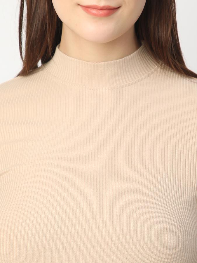Women Viscose Fitted High Neck Ribbed T-shirt