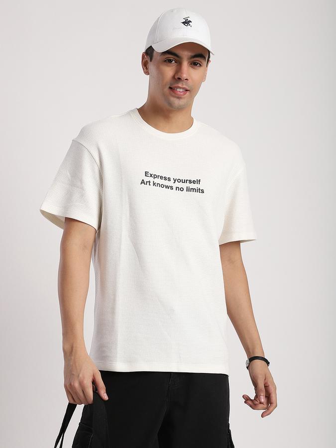 Men Cotton Loose Fit Crew Neck Typographic T-shirt