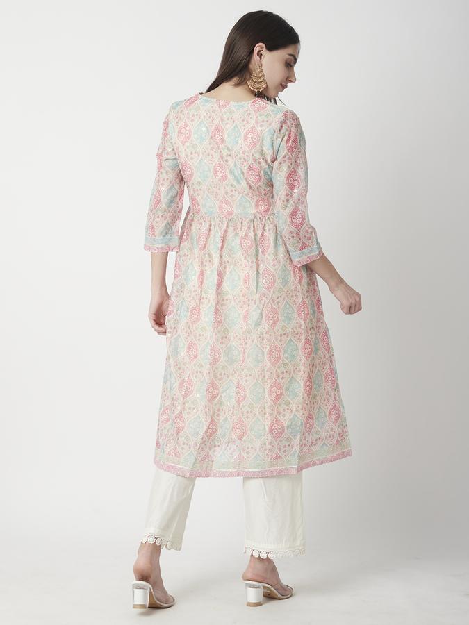 Women Polyester Regular Fit V Neck Embroidered Kurta