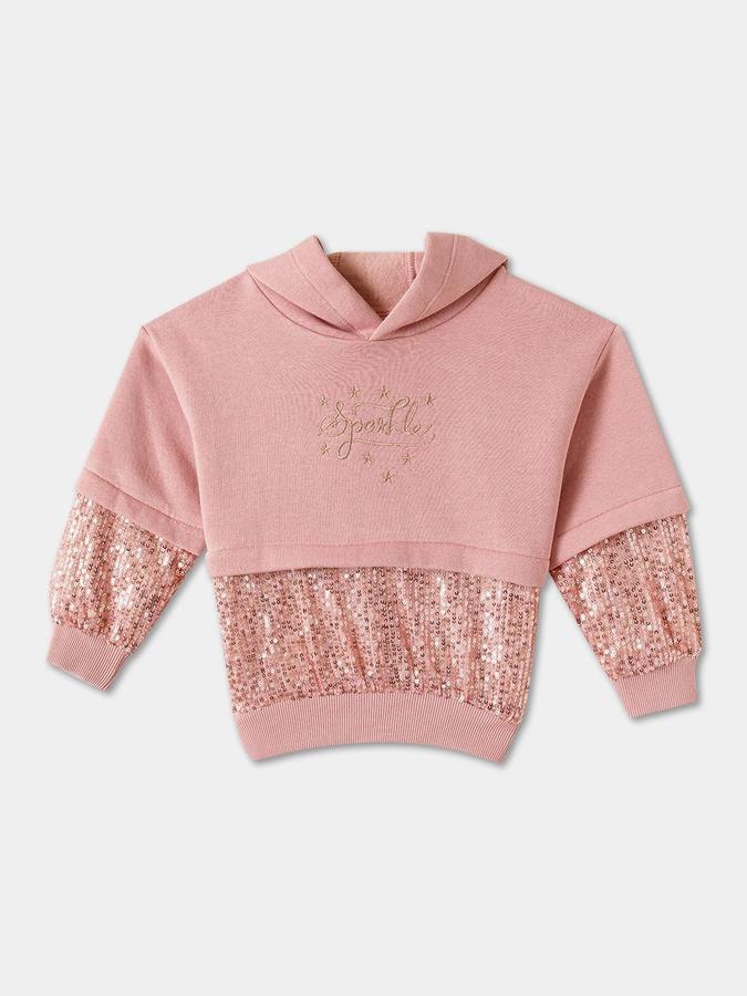 Girls Fleece Sequin Hooded Sweatshirt And Trousers Set
