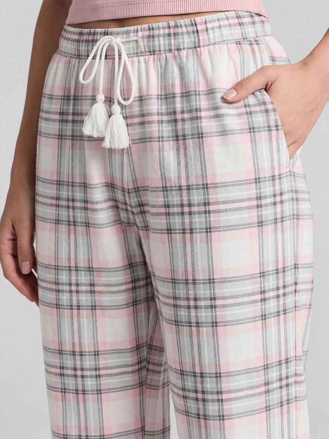R&B White Checked Mid Rise Women Cotton Night Pant