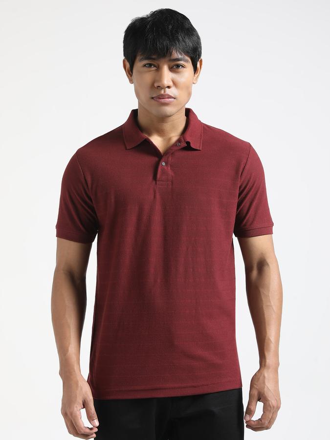Men Cotton Regular Fit Polo Neck Textured T-shirt