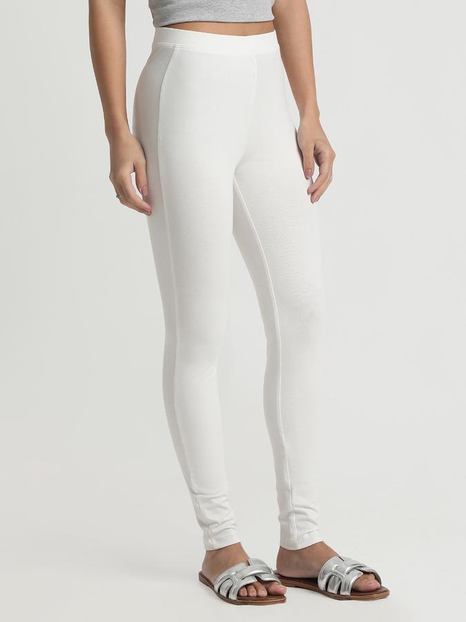 R&B Women Ivory Solid Leggings