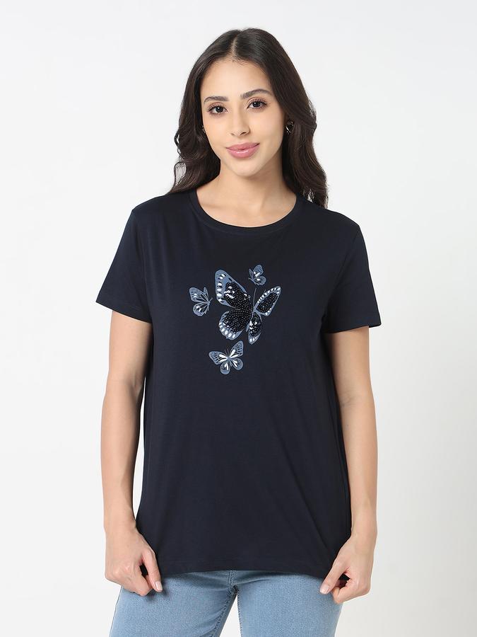 Women Cotton Relaxed Fit Crew Neck Graphic T-shirt