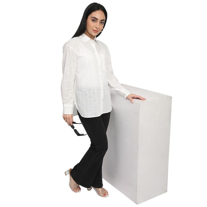 R&B Women Ivory Textured Eyelet Shirt