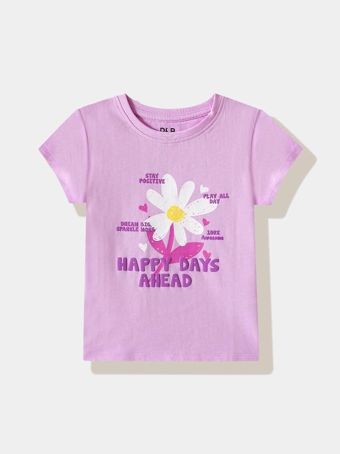 Girls Cotton Regular Fit Crew Neck Graphic T-shirt