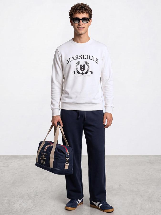 R&B Men Ivory Graphic Print Round Neck Long Sleeves Sweatshirt