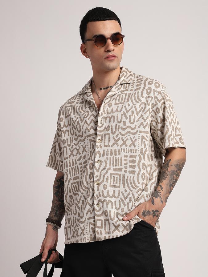 R&B Men's Khaki Printed Shirt