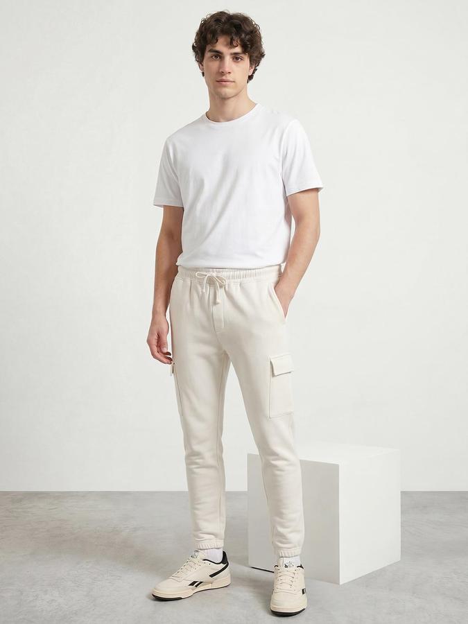 R&B Men White Straight Fit Solid Track Pants 