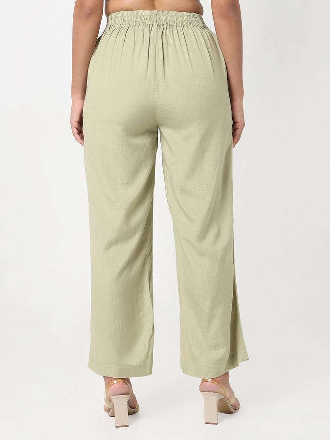 Women Linen Blend Wide Leg High Rise Pleated Trousers