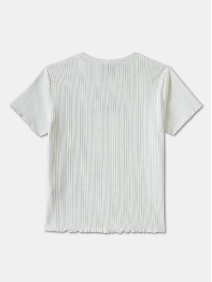 R&B White BLENDED Round Neck Printed Girl T-Shirt