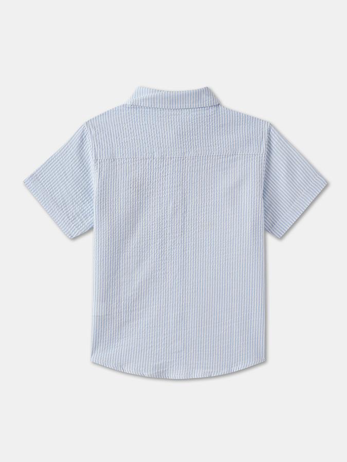 Boys Seersucker Regular Fit Short Sleeve Spread Collar Shirt