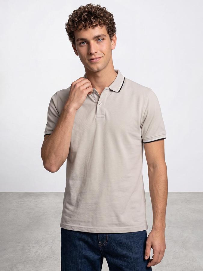 R&B Men Silver Textured Short Sleeves Polo Collar T-Shirt