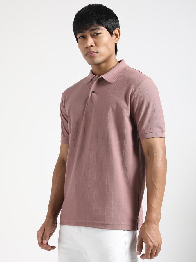 Men Cotton Blend Regular Fit Polo Neck Textured T-shirt