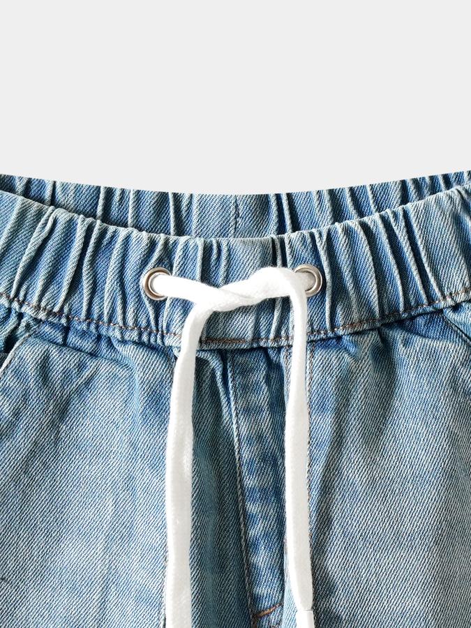 Boys Cotton Blend Regular Fit Drawstring Waist Jogger Cuff Jeans