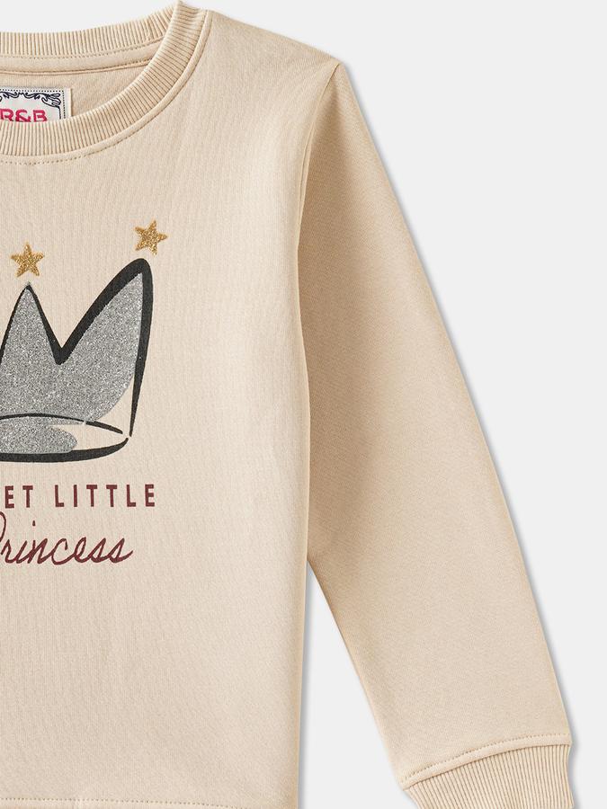 Girls Cotton Blend Regular Fit Crew Neck Graphic Sweatshirt