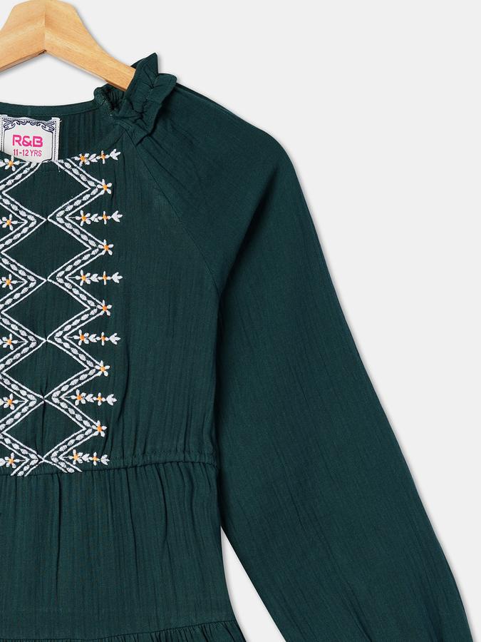 Girls Cotton A-Line Round Neck Embroidered Dress