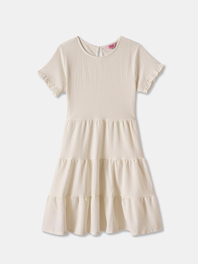 Girls Polyester A-Line Round Neck Tiered Dress