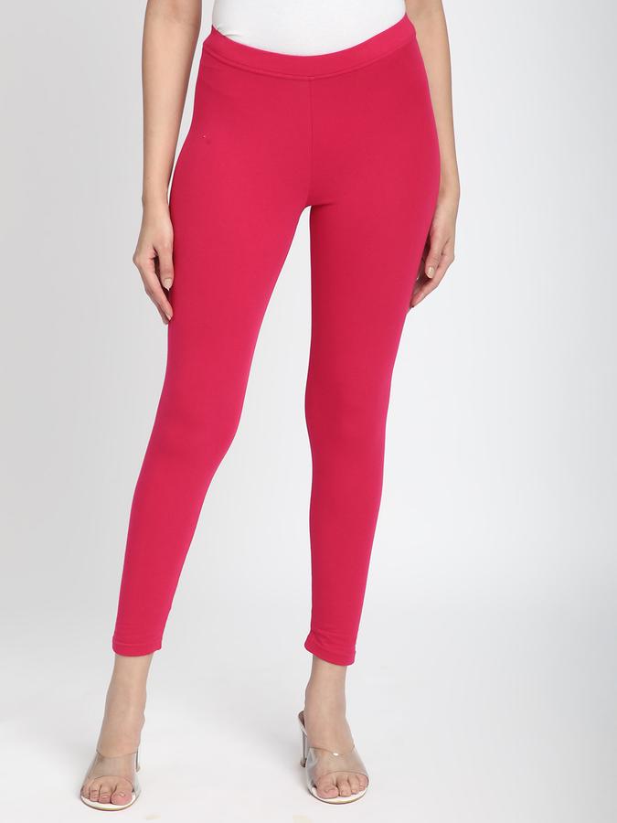 Women Cotton Lycra Elasticated Waist Full Length Solid Leggings