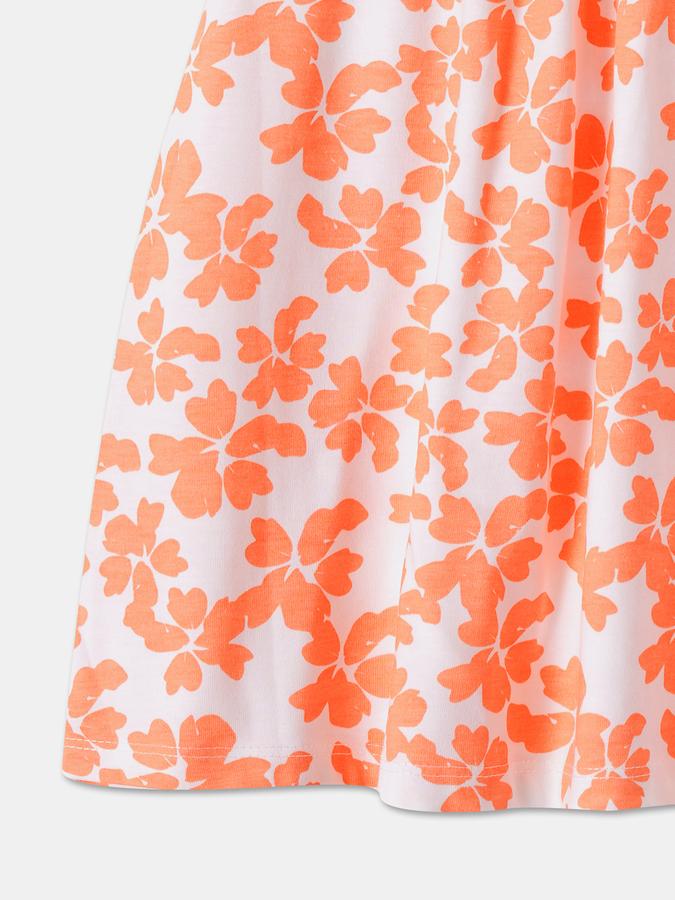 Girls Floral Print Short Sleeves Round Neck Knee Length Dress
