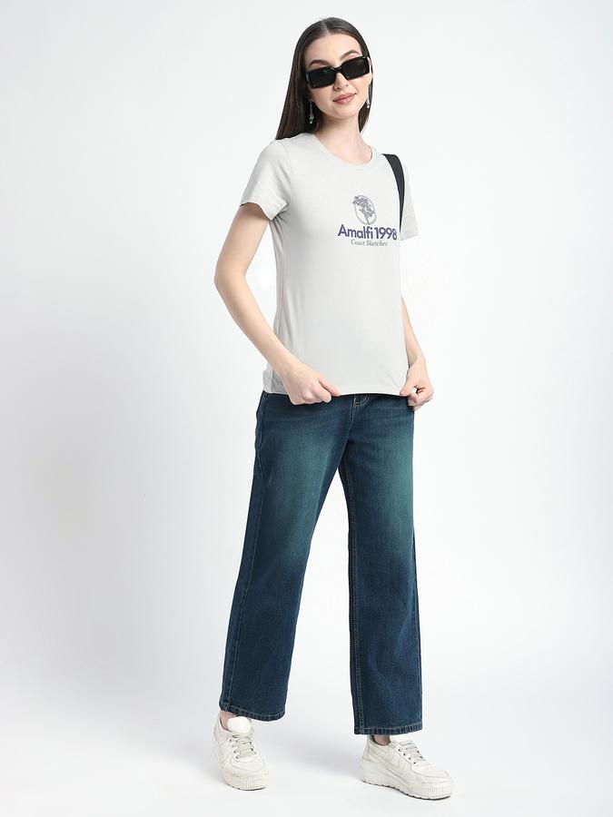 R&B Women Vapour Grey Typography T-Shirt