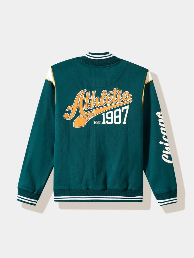 Boys Polyester Varsity Snap Front Graphic Jacket