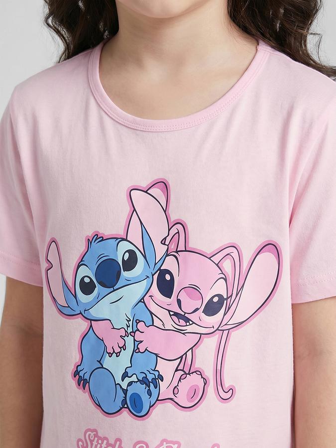 R&B Pink Printed Short Sleeves Round Neck Maxi Girls T-shirt Nightdress