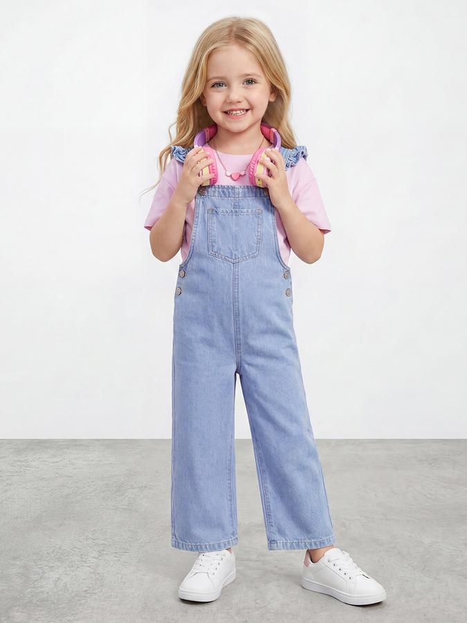R&B Girls Blue Regular Fit Solid Dungaree