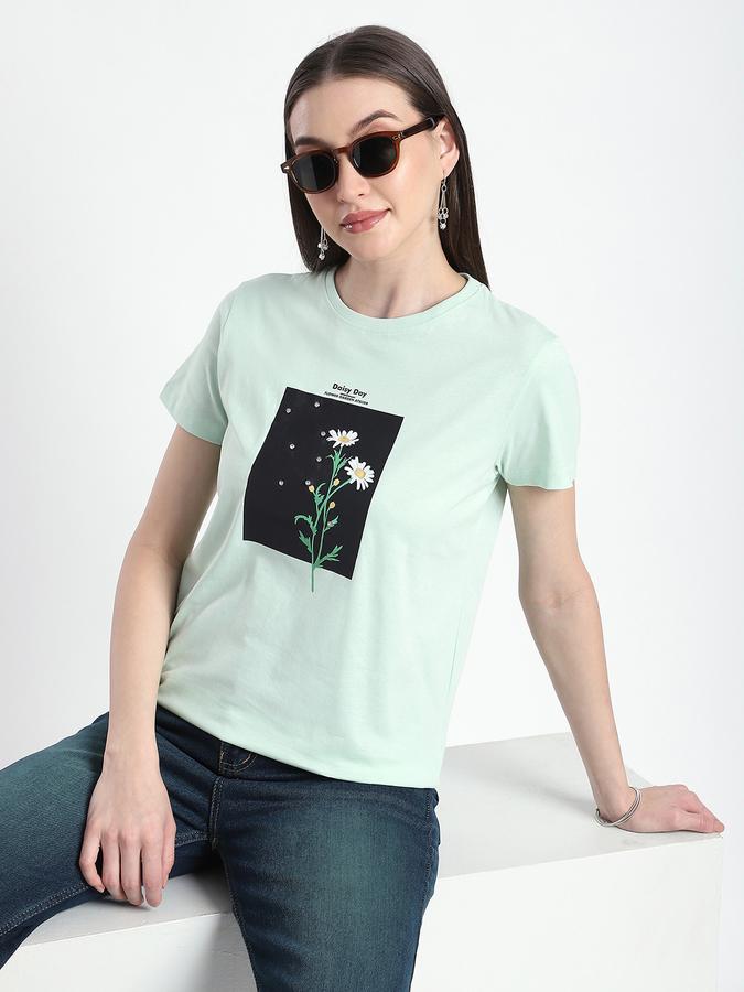 Women Cotton Regular Fit Crew Neck Graphic T-shirt