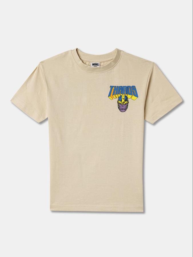 R&B Cream Cotton Round Neck Printed Boy T-Shirt