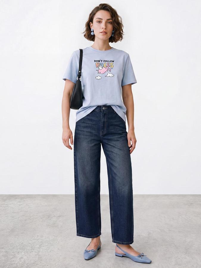 R&B Women Mid Blue Mid-Rise Skater Mom Fit Denim Jeans
