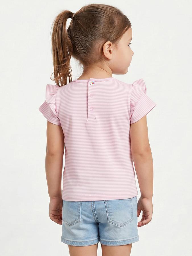 R&B Pink Girls Striped Short Sleeves Tshirt